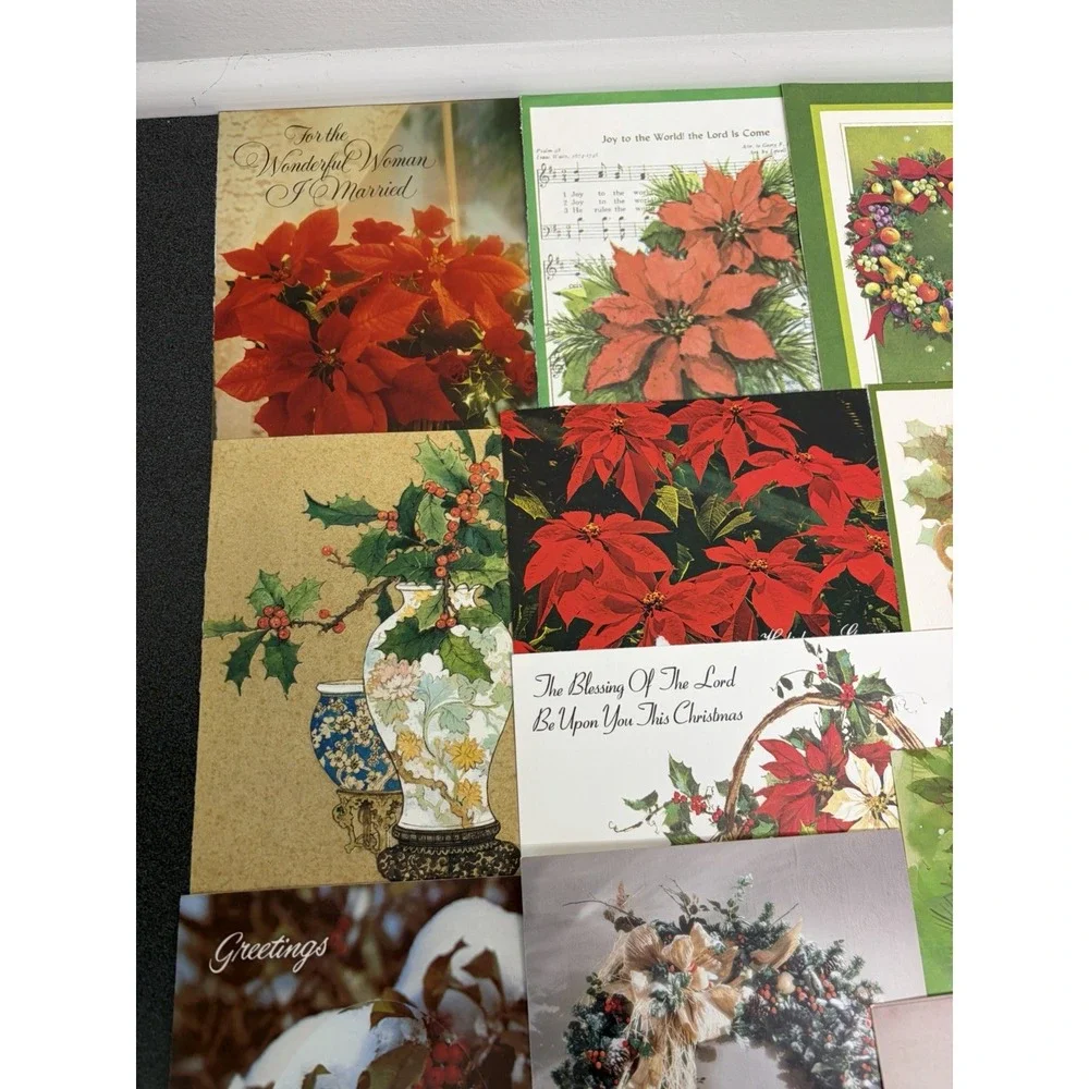 Vintage Christmas Cards Fronts ONLY Greenery Trees Wreaths Scrapbook Crafts 50+